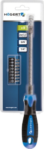 Отвертка с гибким стержнем и комплектом бит (4 мм/5 мм/6 мм/PH1/PH2/PH3/T15/T20) 8 шт. HOEGERT
