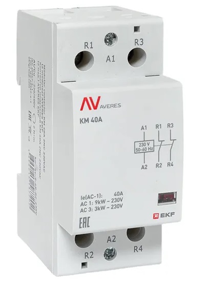 Контактор модульный КМ 40/02 (кат.230В AC, 2нз, 40A AVERES) EKF