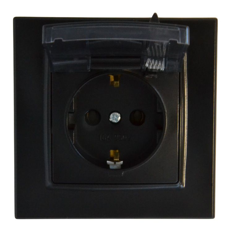 Розетка 1-я с крышкой с/з чёрная SD-P1013B "Standard" AWSproducts