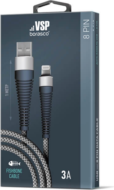 Дата-кабель Fishbone USB-8pin; 3А;1м; space grey  Borasco