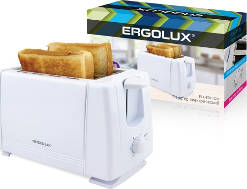Тостер электрический белый, 700Вт, 220-240В ERGOLUX ELX-ET01-C01