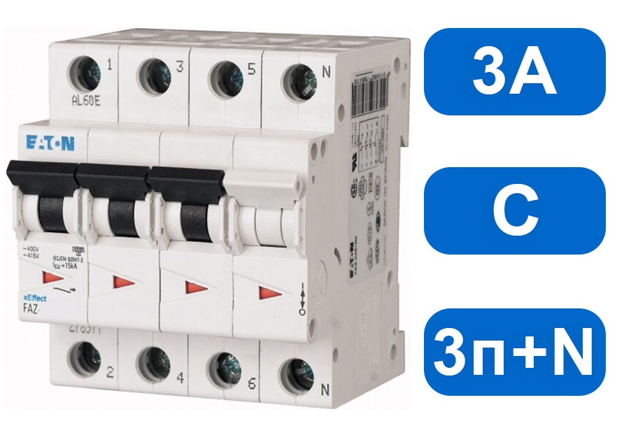 Автомат FAZ-C3/3N (С) 3А 3+N 15кА