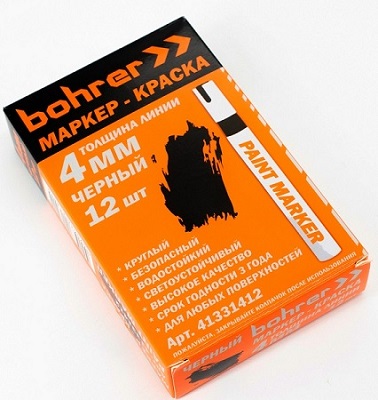 Маркер-краска Bohrer 2-4 мм (цвет - черный) (круглый, нитро-основа) (1200/12)
