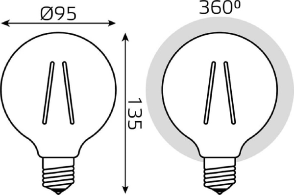 Лампа LED G95 E27 2400К 6Вт 550Лм Golden Filament Gauss