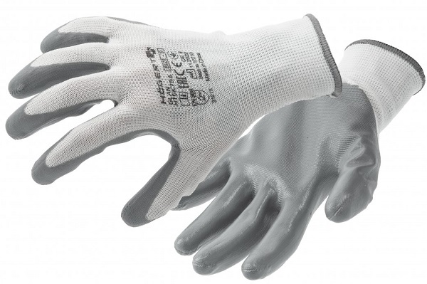 Перчатки рабочие с нитриловым покрытием, белые/светло-серые GLAN разм 10 HOEGERT