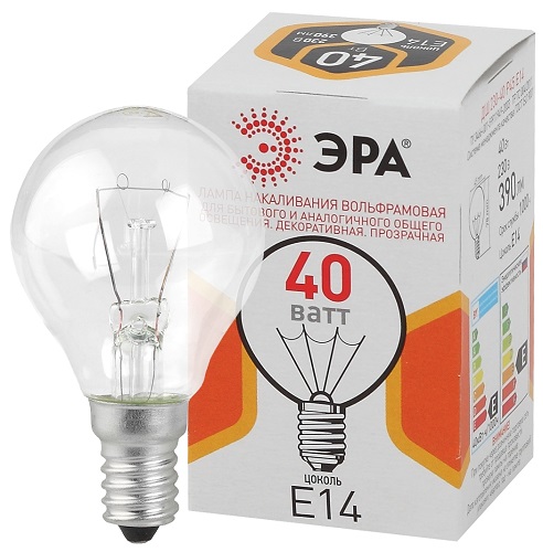 Лампочка P45 40Вт Е14/Е14 230В шар прозрачный (цветная упаковка) ЭРА