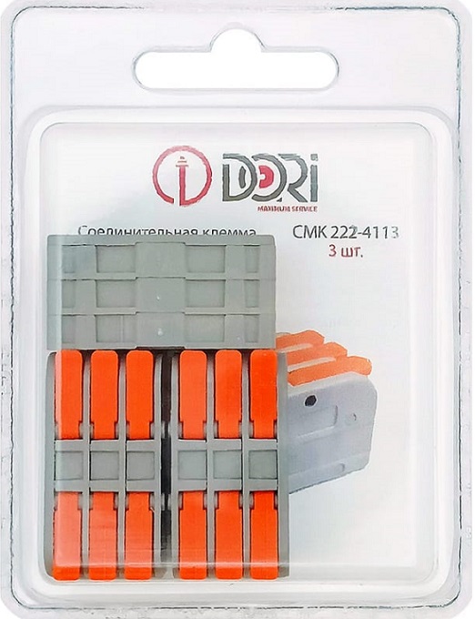 Клемма рычажковая проходная 6 отверстия 0,2-4 уп3шт СМК222-4111серDORI, уп