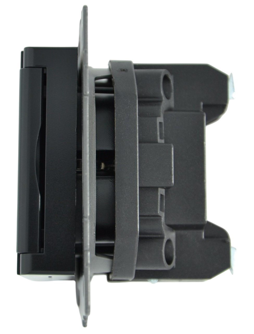 Розетка 1-я с крышкой с/з с шторками чёрная A-023B "Aura" AWSproducts