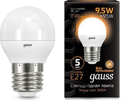 Лампа GAUSS LED Шар 9,5W 220V E27 3000K 890Lm