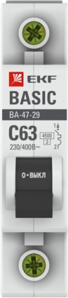 Автомат ВА 47-29 1P 63А (C) 4,5кА 230В Basic