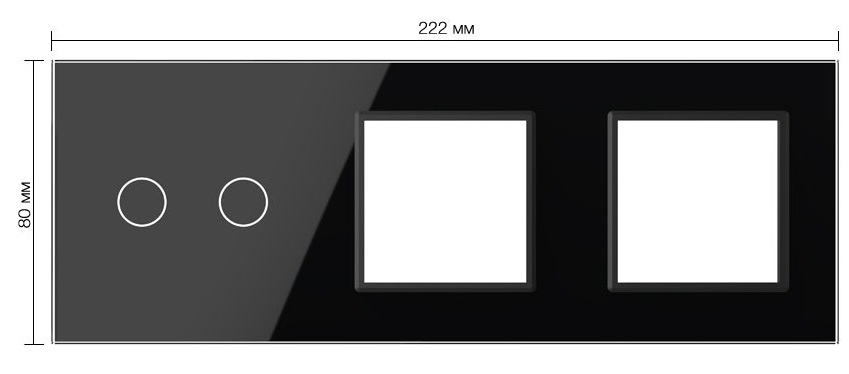 Панель для сенсорного выключателя и двух розеток Livolo, 2 клавиши, цвет черный, стекло