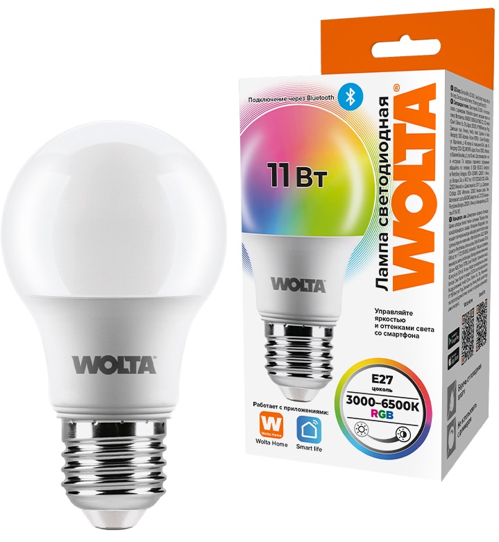 Лампа LED 11Вт RGB E27 WOLTA