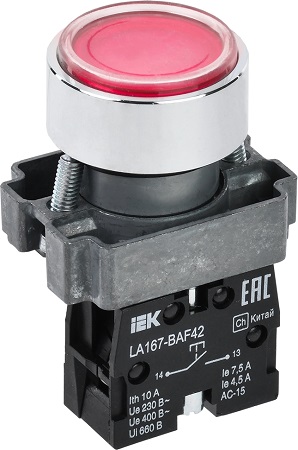 Кнопка управления LA167-BAF42 d=22мм 1р красная IEK