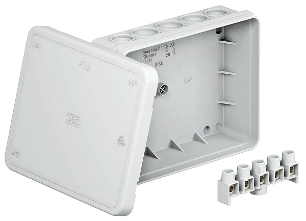 Коробка распред. о/п 125х100х40 IP55 СЕРАЯ с колодкой А18 OBO Bettermann (10)