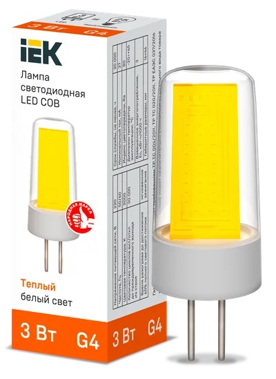Лампа светодиодная COB капсула 3Вт 230В 3000К керамика G4 IEK