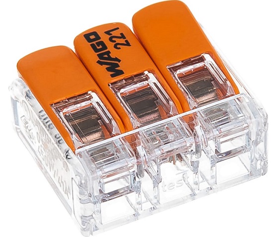 Клемма рычажковая 3 отверстия 0,5-6,0 уп3шт СМК 221-613 сер WAGO DORI, уп