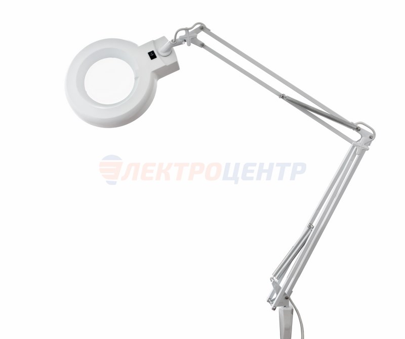 Лупа на струбцине круглая настольная 3Х с подсветкой, белая  REXANT