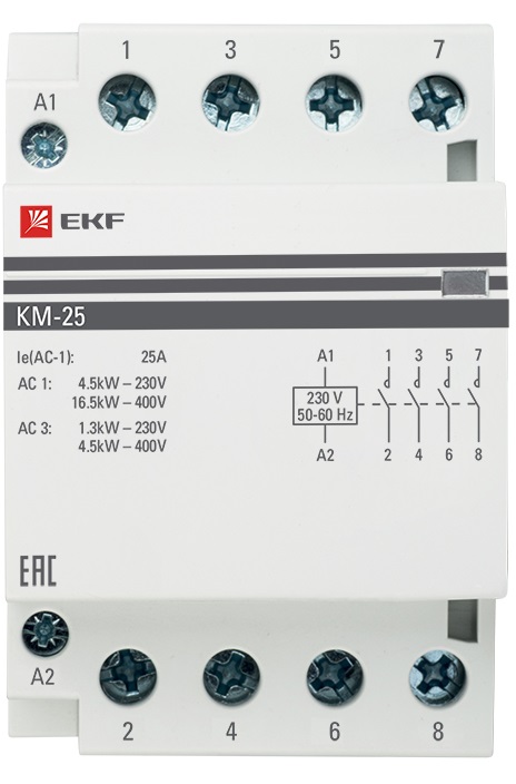 Контактор модульный КМ 25/40 (кат.230В AC, 4но, 25A PROxima) EKF
