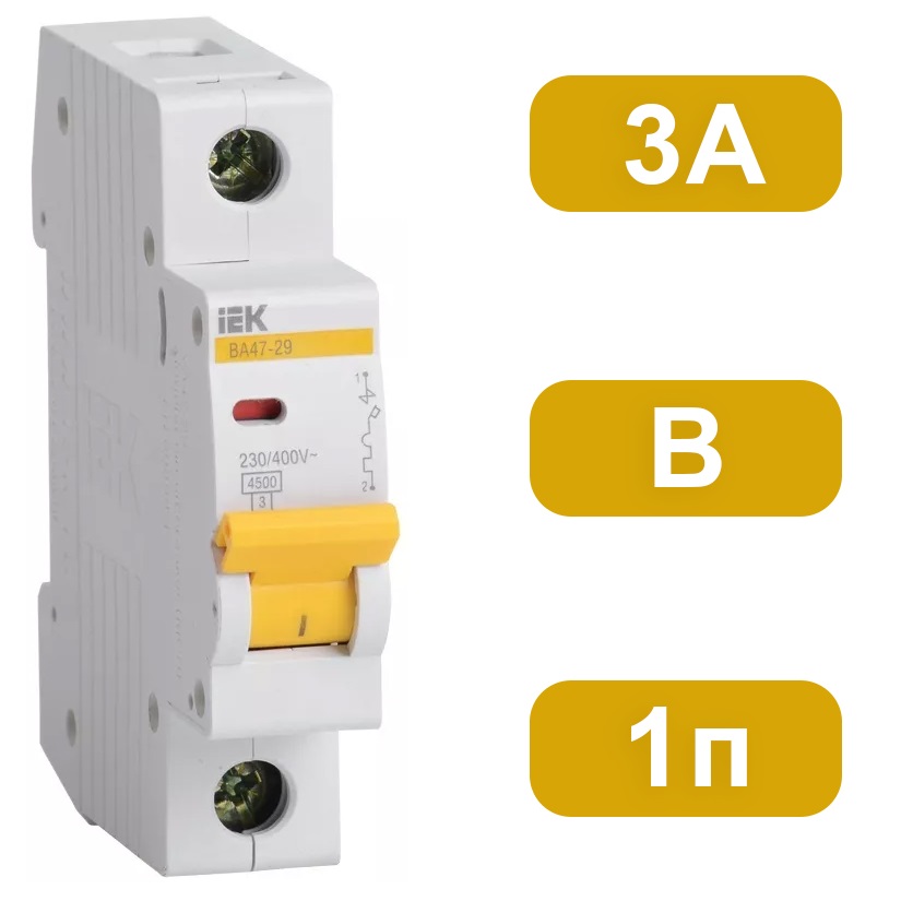 Автоматический выключатель ВА47-29 B3/1 4,5кА IEK