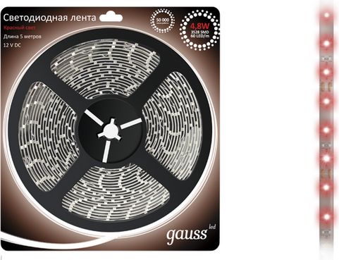 Лента LED 3528/60-SMD 24W 12V DC красный IP20 (блистер 5м) GAUSS
