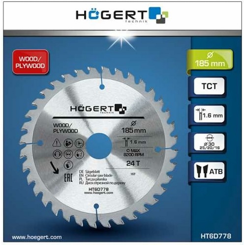 Диск пильный 185*30*24T Mn65 HOEGERT