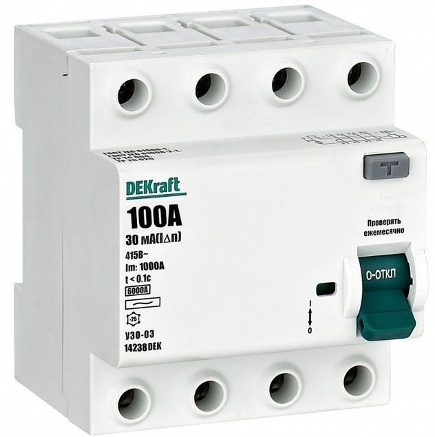 УЗО-03 100/4 30мА, тип AC, 6кА DEKraft