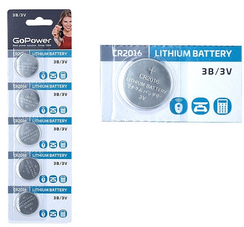 Батарейка CR-2016 BL5 Lithium 3V круглая GoPower 5-100 (блист 5шт)