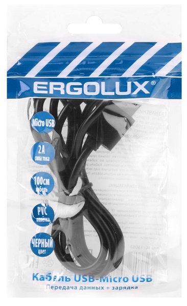 Дата-кабель ERGOLUX ELX-CDC01P-C02 ПРОМО (USB Micro USB, 2А, 1м, Черный, Пакет )