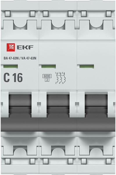 Автоматический выключатель 3P 16А (C) 6кА ВА 47-63N EKF PROxima