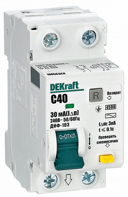 АВДТ ДИФ-103 C40/1+N 30мА, тип AC, 4,5кА Dekraft