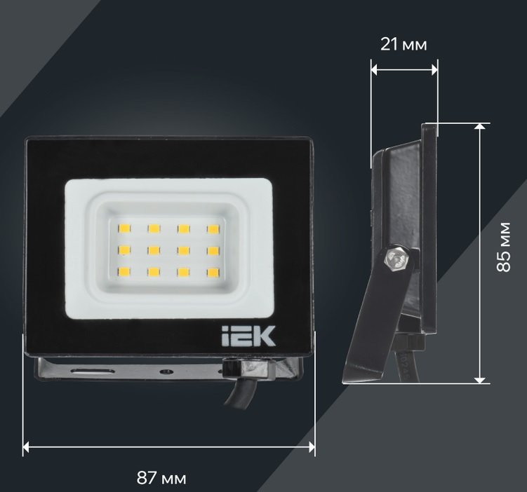 Прожектор LED СДО06 4000К 10Вт 800Lm IP65 черный IEK