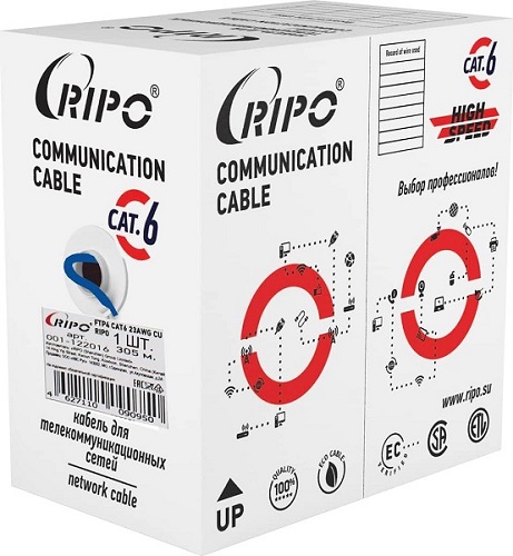 Кабель RIPO FTP4 CAT6 23AWG 305м Cu (медь) синий