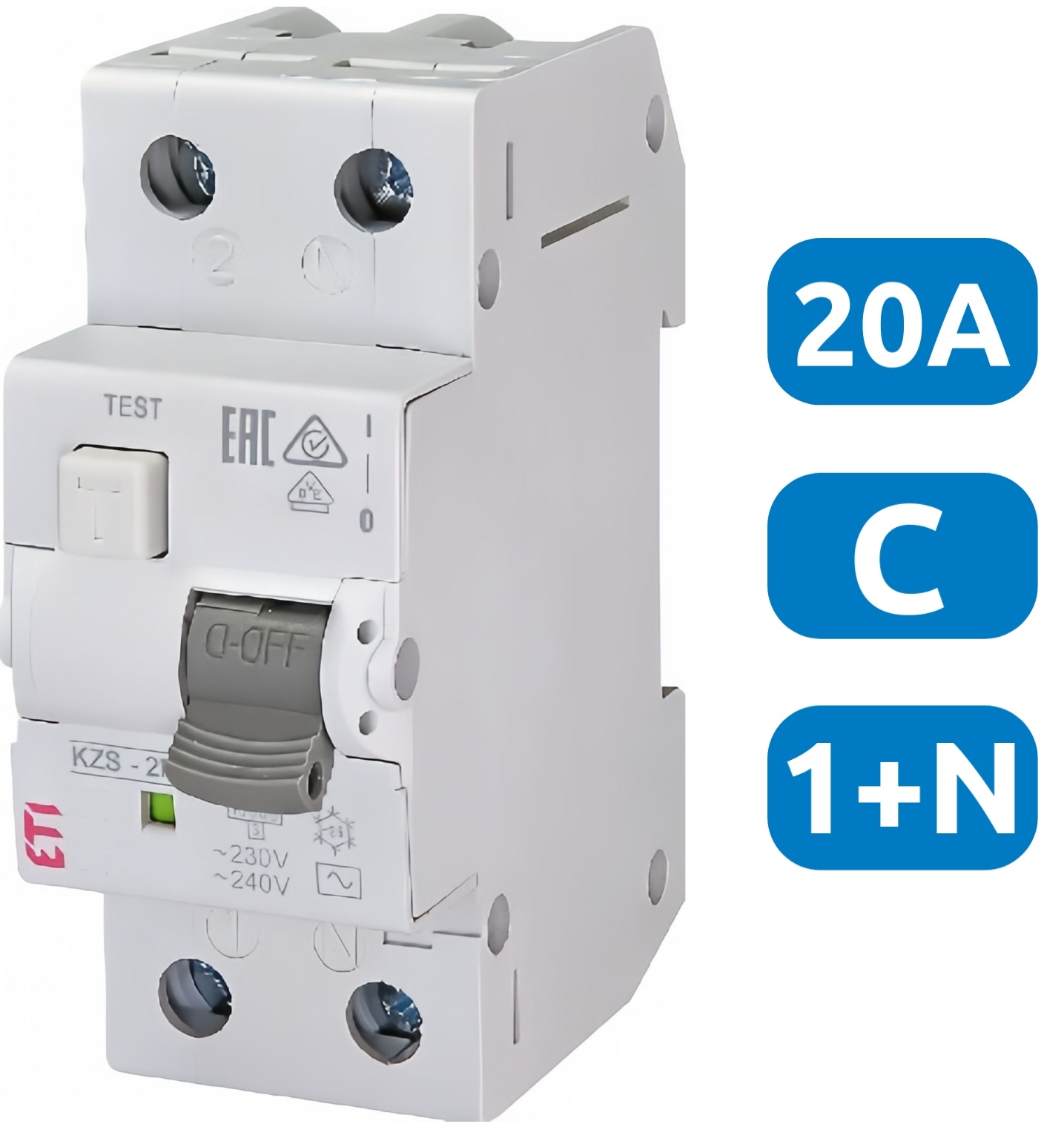 АВДТ KZS-2M C20/0.03 1+N, 30мА, тип АС, 10кА ETI