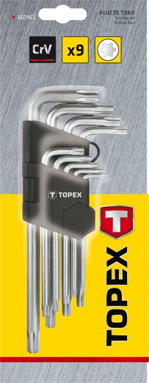 Ключи шестигранные torx с отверстием T10-T50 мм CrV, набор 9 шт. TOPEX