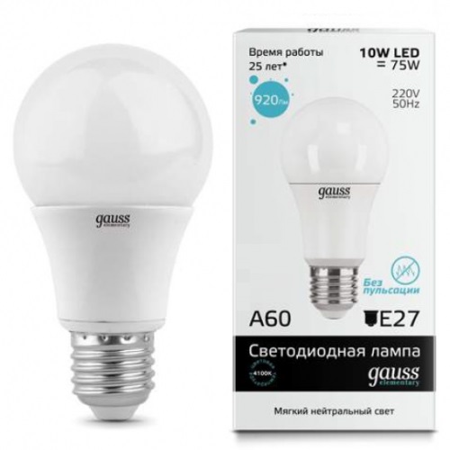 Лампа Gauss Elementary LED  A60 10W 220V E27 4100K 920Lm