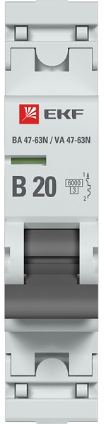 Автоматический выключатель 1P 20А (B) 6кА ВА 47-63N EKF PROxima