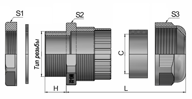 Сальник MG  40 пластик (22-32мм) IP68 серый ГОФРОМАТИК