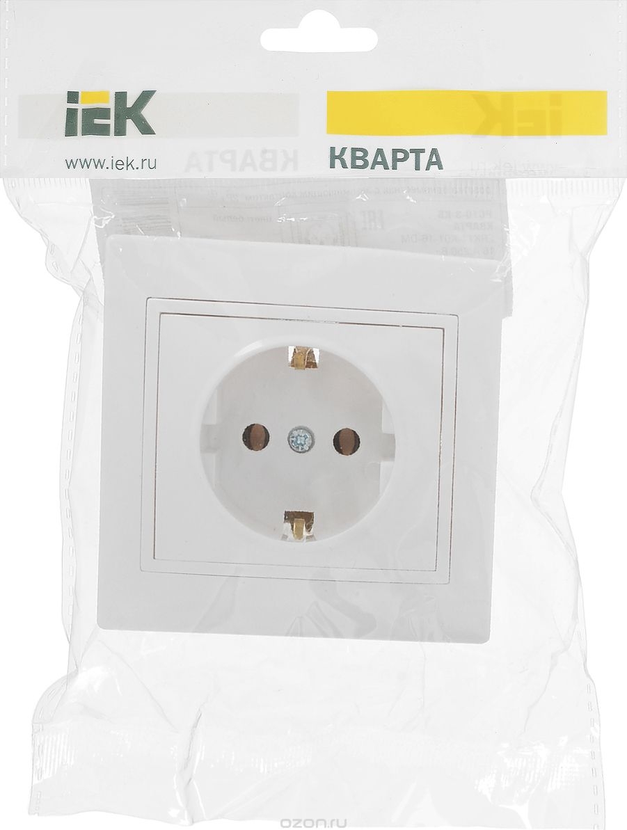 Розетка 1-я c/з белая Кварта IEK