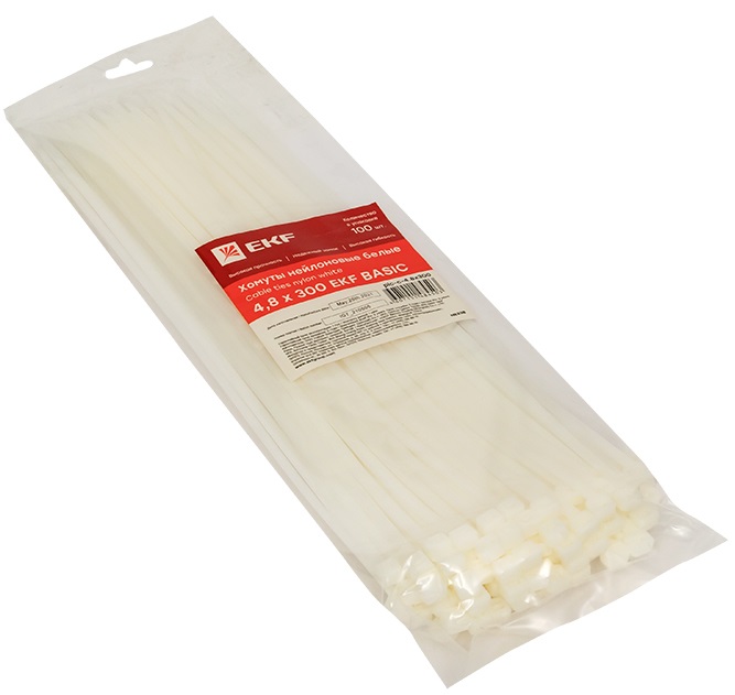 Хомут 4,8*300 белый нейлон (100 шт.) Basic (EKF), уп