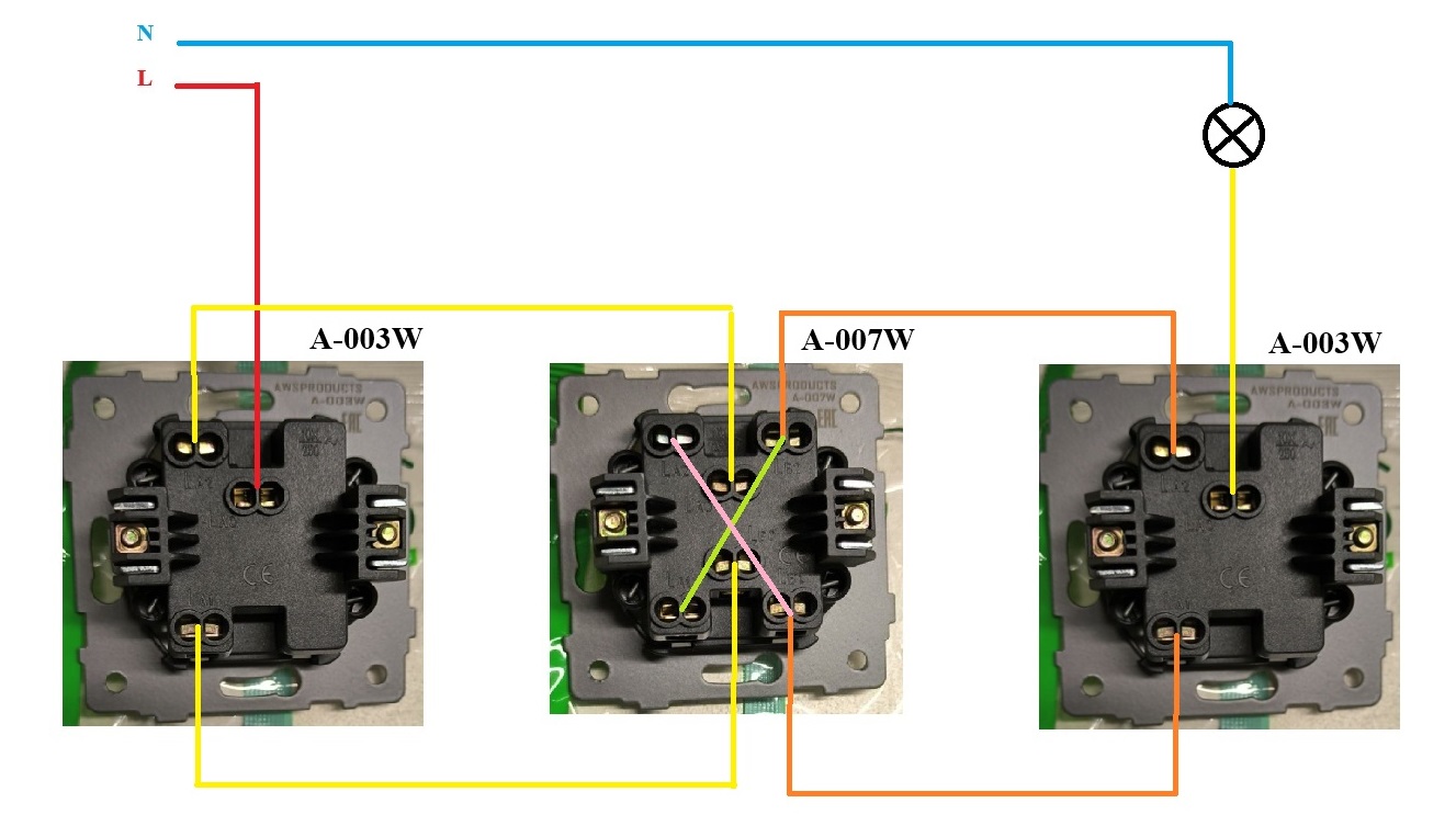Выключатель перекрёстный 1-кл. чёрный A-007B "Aura" AWSproducts