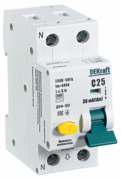 АВДТ ДИФ-103 C25/1+N 30мА, тип AC, 6кА Dekraft