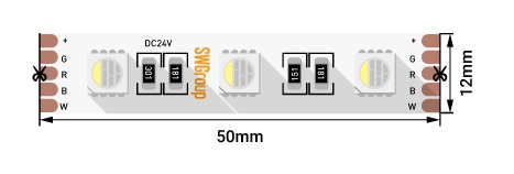 Лента светодиодная стандарт 5050, 60 LED/м, 19,2 Вт/м, 24В , IP20, Цвет: RGB + нейтральный белый 350