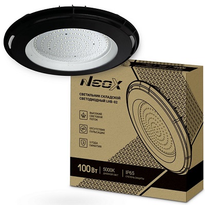 Светильник подвесной LED LHB-02 5000К 100Вт 10500Lm IP65 черный NEOX