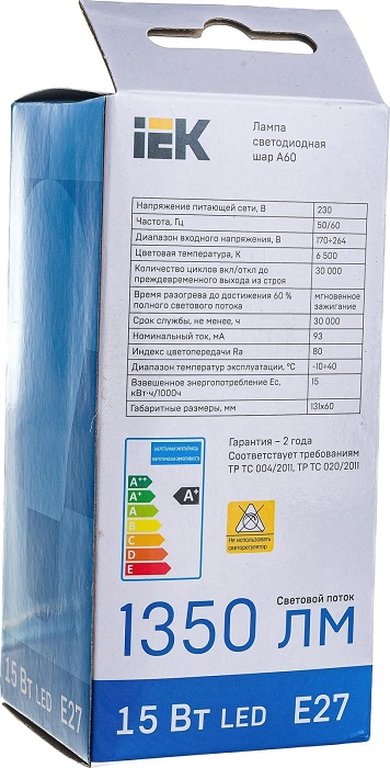 Лампа LED A60 E27 6500К 15Вт 1350Lm IEK