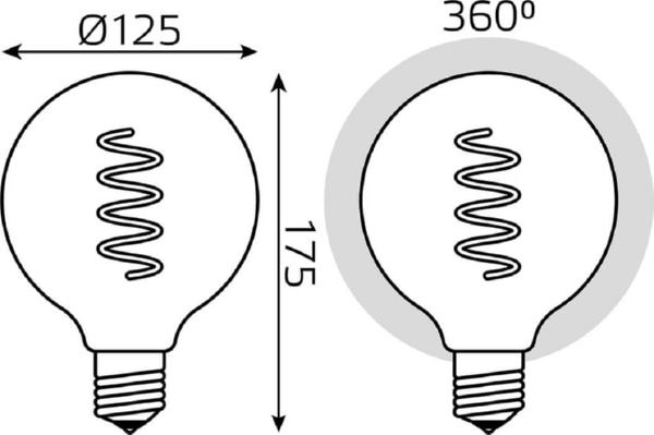 Лампа GAUSS LED Filament G120 Flexible E27 6W Golden 2400К 360Lm