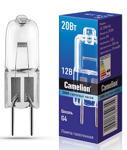 Лампа галоген.без рефлектора, JC 20W G4 12V Camelion