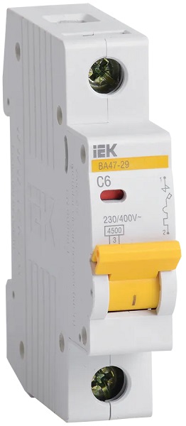 Автоматический выключатель ВА47-29 C6/1 4,5кА IEK