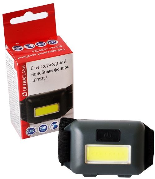 Фонарь Ultraflash LED5356 (налобн, черн.,0,95Вт COB LED, 3 реж, 3XAAA, пласт, кор)