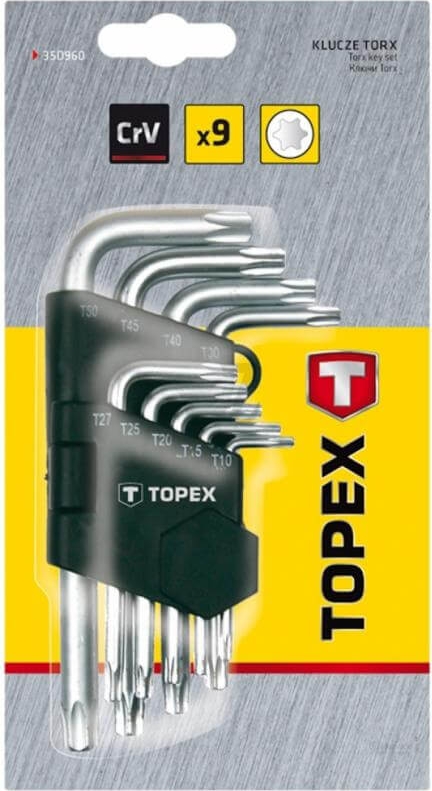 Ключи шестигранные, T10-T50 мм, набор 9 шт. TOPEX