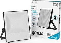 Прожектор светодиодный Gauss EVO 50W 4500 lm IP65 6500К, IK07, черный 1/20